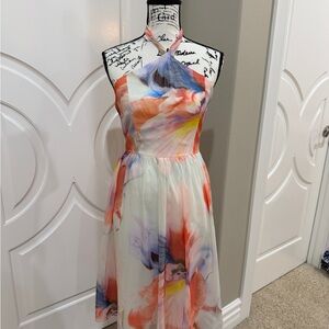 Chiffon Halter Watercolor Print Dress